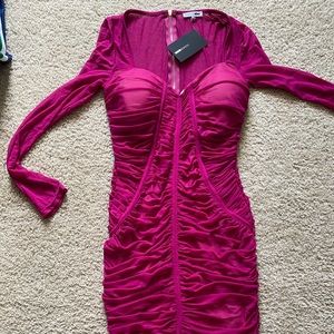 Simply Satisfying Ruched Mini Dress- Magenta